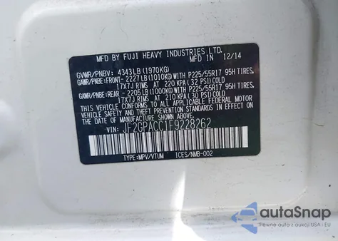 2015 Subaru Xv Crosstrek 2.0 Premium z USA, uszkodzony, nr VIN JF2GPACC1F9228262